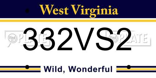 332VS2 West Virginia License Plate