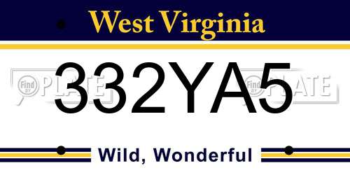 332YA5 West Virginia License Plate