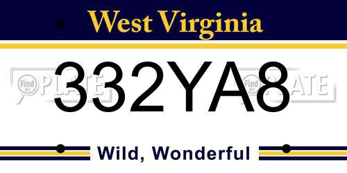 332YA8 West Virginia License Plate