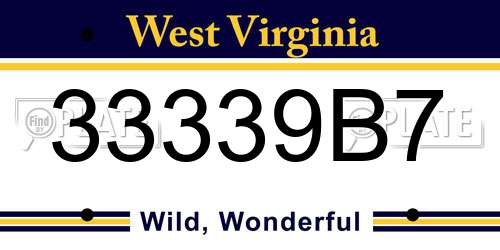 33339B7 West Virginia License Plate
