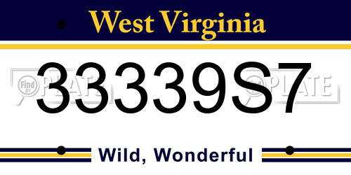 33339S7 West Virginia License Plate