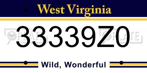 33339Z0 West Virginia License Plate