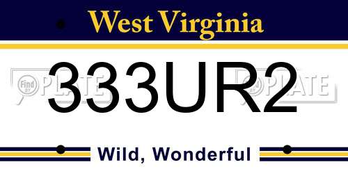 333UR2 West Virginia License Plate