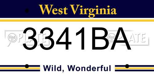 3341BA West Virginia License Plate