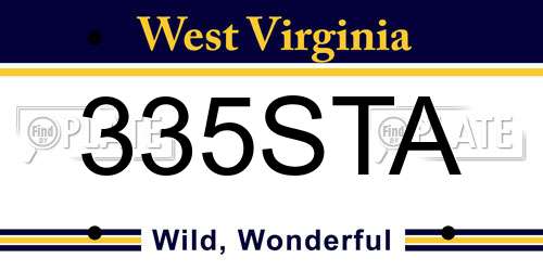 335STA West Virginia License Plate