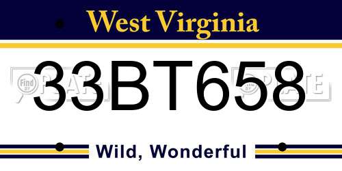 33BT658 West Virginia License Plate