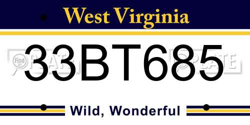 33BT685 West Virginia License Plate