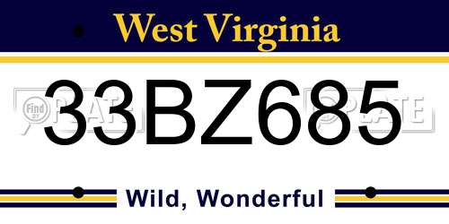 33BZ685 West Virginia License Plate