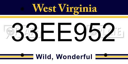 33EE952 West Virginia License Plate
