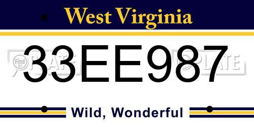 33EE987 West Virginia License Plate
