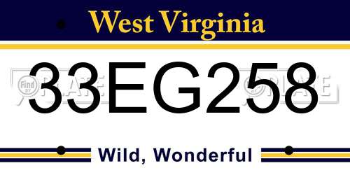 33EG258 West Virginia License Plate