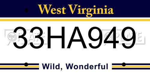 33HA949 West Virginia License Plate