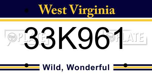 33K961 West Virginia License Plate