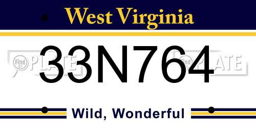 33N764 West Virginia License Plate