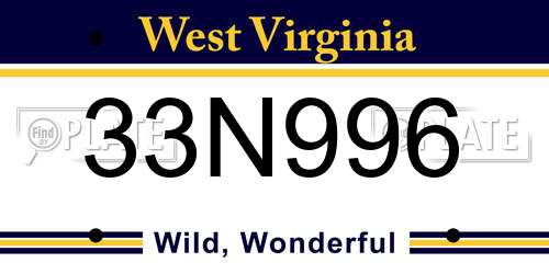 33N996 West Virginia License Plate