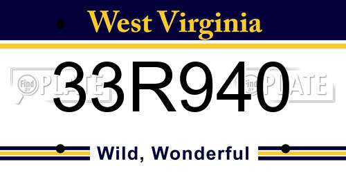 33R940 West Virginia License Plate