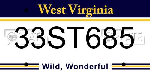 33ST685 West Virginia License Plate