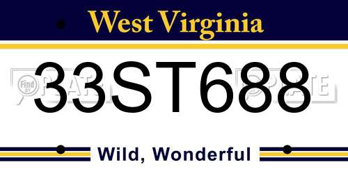 33ST688 West Virginia License Plate
