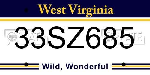 33SZ685 West Virginia License Plate