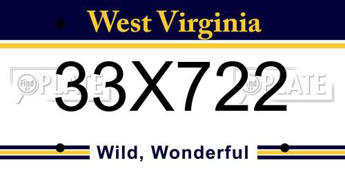 33X722 West Virginia License Plate