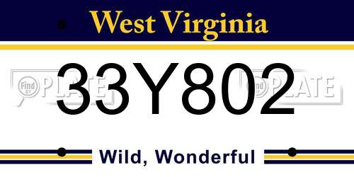 33Y802 West Virginia License Plate