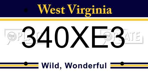 340XE3 West Virginia License Plate