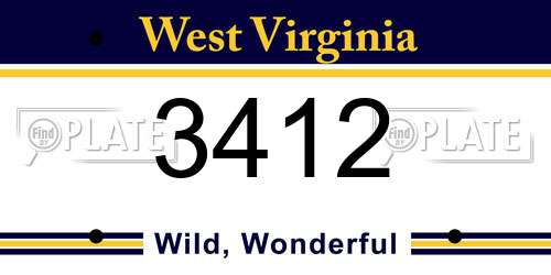 3412 West Virginia License Plate
