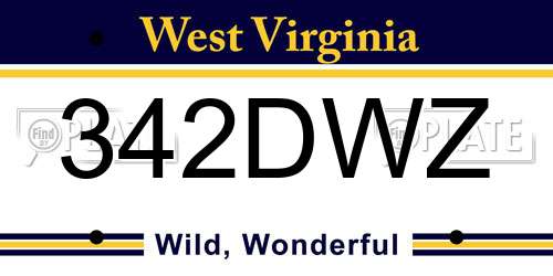 342DWZ West Virginia License Plate