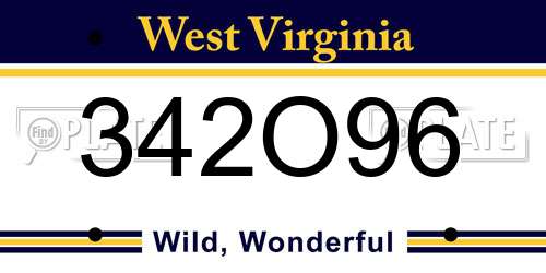 342O96 West Virginia License Plate