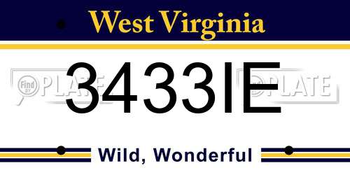 3433IE West Virginia License Plate