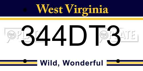 344DT3 West Virginia License Plate
