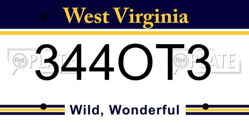 344OT3 West Virginia License Plate