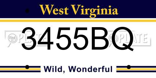 3455BQ West Virginia License Plate