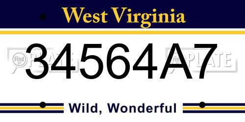 34564A7 West Virginia License Plate
