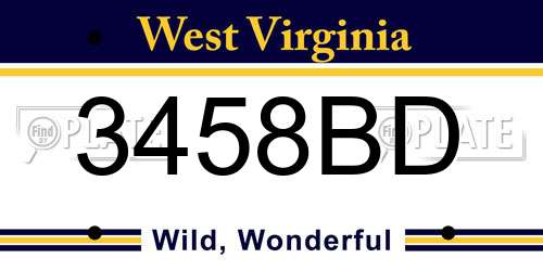 3458BD West Virginia License Plate