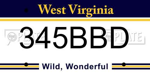 345BBD West Virginia License Plate