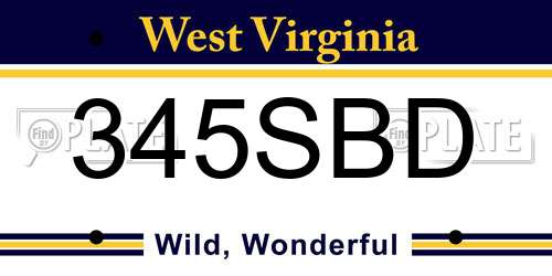 345SBD West Virginia License Plate