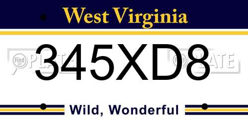 345XD8 West Virginia License Plate