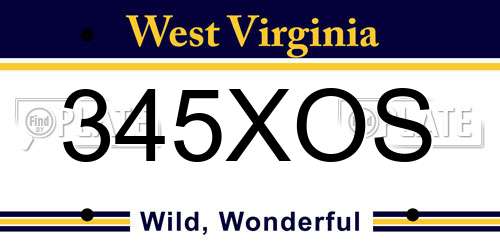 345XOS West Virginia License Plate