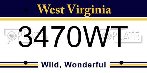 3470WT West Virginia License Plate