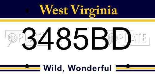 3485BD West Virginia License Plate