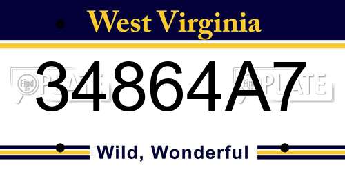 34864A7 West Virginia License Plate