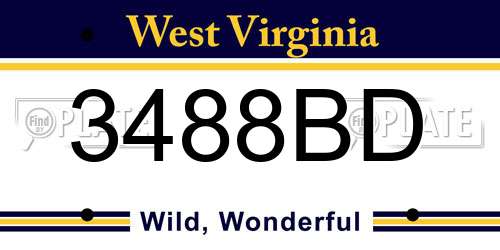 3488BD West Virginia License Plate
