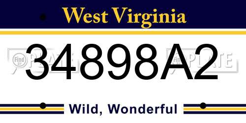 34898A2 West Virginia License Plate