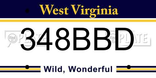 348BBD West Virginia License Plate