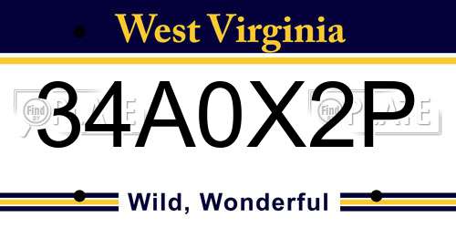 34A0X2P West Virginia License Plate
