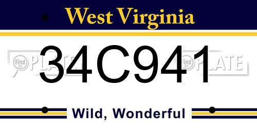 34C941 West Virginia License Plate