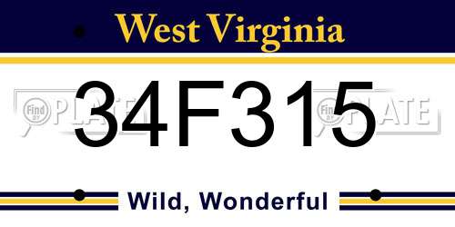 34F315 West Virginia License Plate