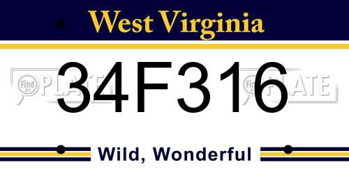 34F316 West Virginia License Plate