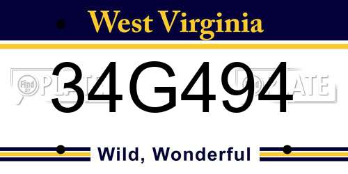 34G494 West Virginia License Plate